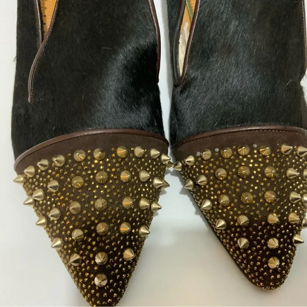 New Jesu  Segun Pointy Toe Studded calf hair  Loafers Dress Shoes  luxury Italy